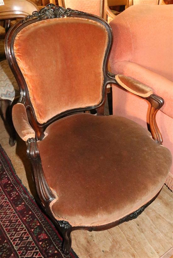 French rosewood open armchair